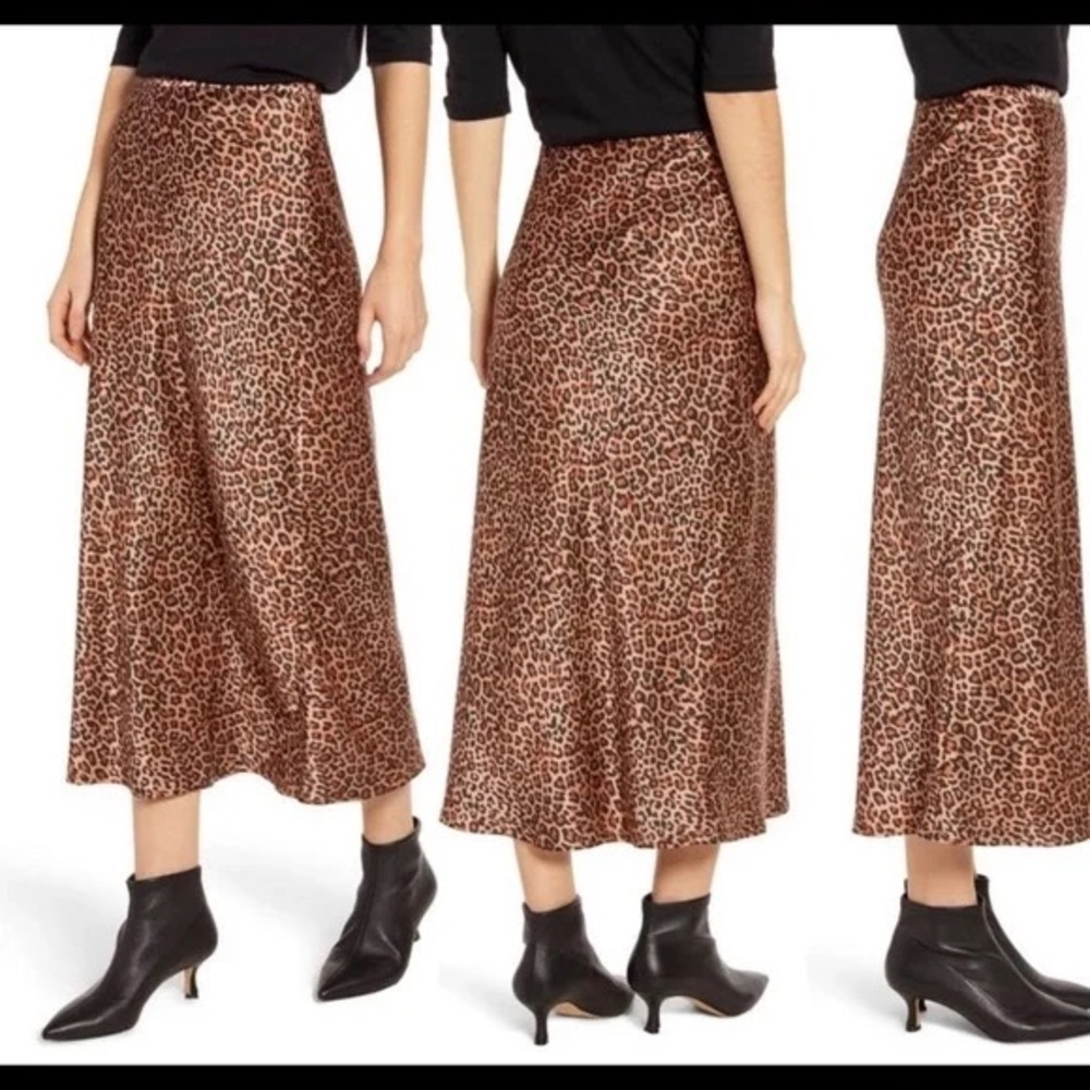 Something Navy | Leopard animal Print Midi Slip satin silk like Skirt | Size S - Picture 2 of 4